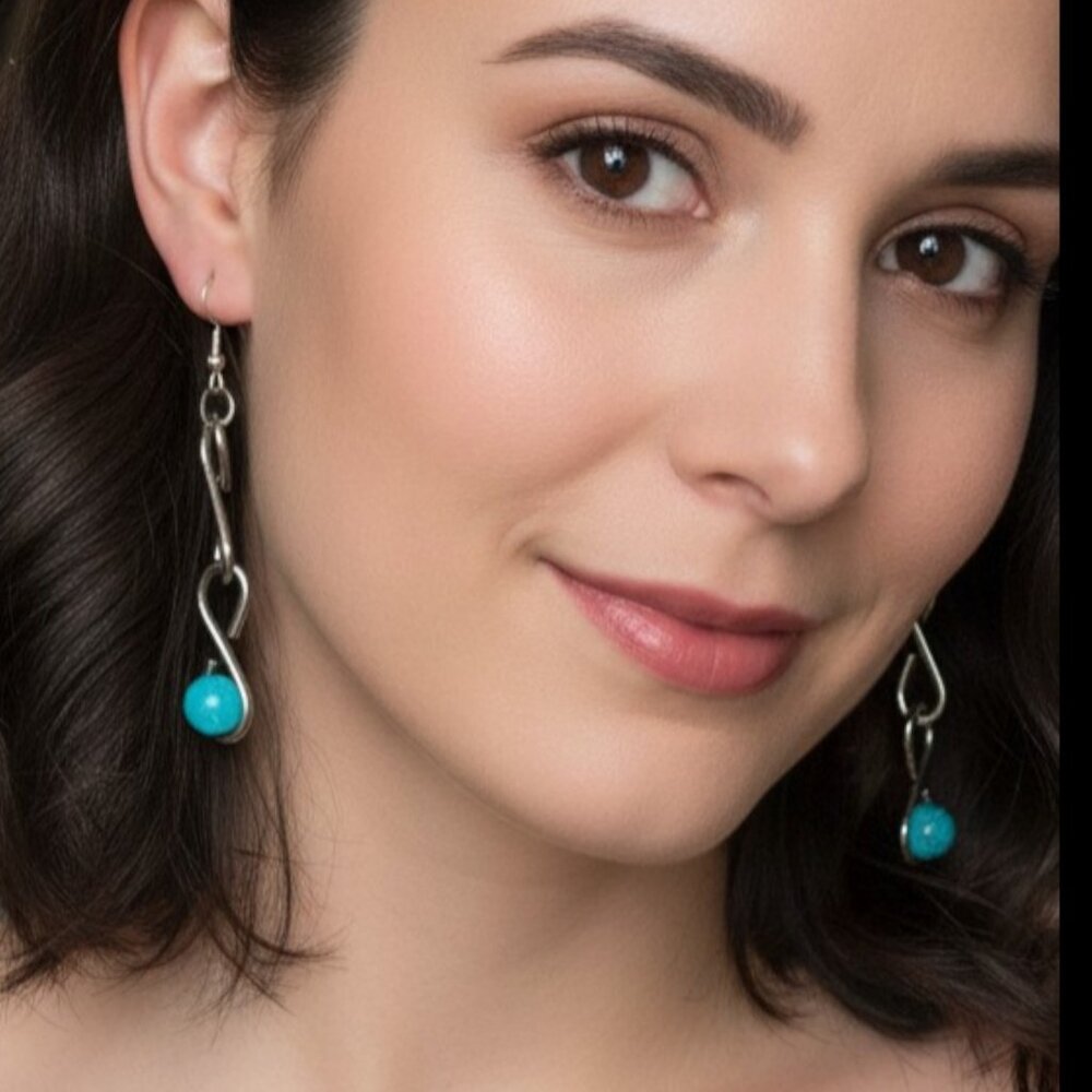 (3) PAIRS Handmade Jewelry Avocado Turquoise Infinity Black/White Stack Earrings